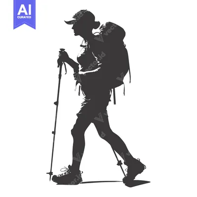 Popular premium asset: Silhouette of a Female Hiker with Backpack and Trekking Poles
