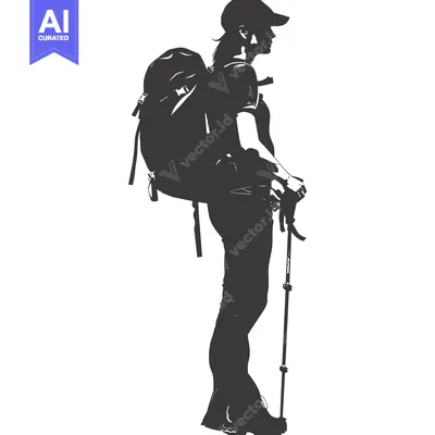 Popular premium asset: Silhouette of a Woman Hiking with a Backpack and Trekking Poles