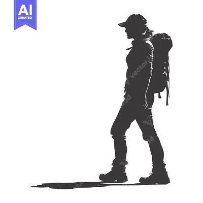 Popular premium asset: Silhouette of a Woman Hiking with a Backpack