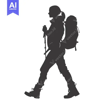 Popular premium asset: Silhouette of a Woman Hiking with a Backpack and Trekking Poles