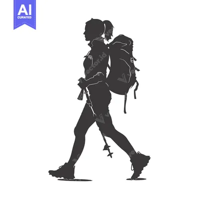 Popular premium asset: Silhouette of a Woman Hiking with a Backpack and Trekking Poles
