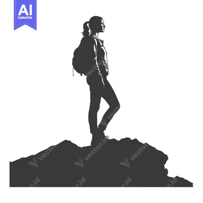 Aset premium populer: Silhouette of a Woman Standing on a Mountaintop