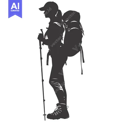 Aset premium populer: Silhouette of a Female Backpacker with Hiking Gear