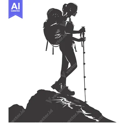 Premium design asset: Silhouette of a Woman Hiking on a Mountain Peak