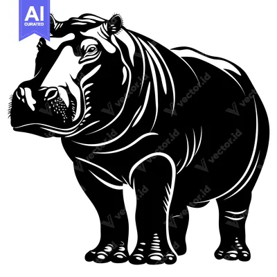 Popular premium asset: Black and White Silhouette of a Standing Hippopotamus