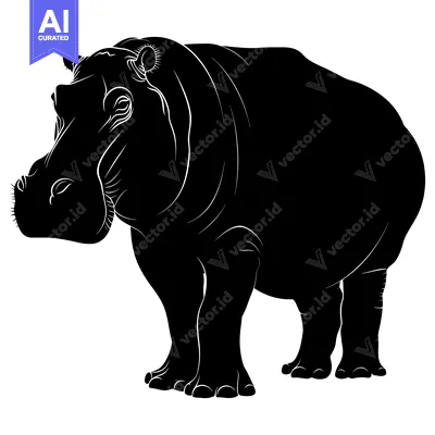 Aset premium populer: Black and White Silhouette of a Hippopotamus