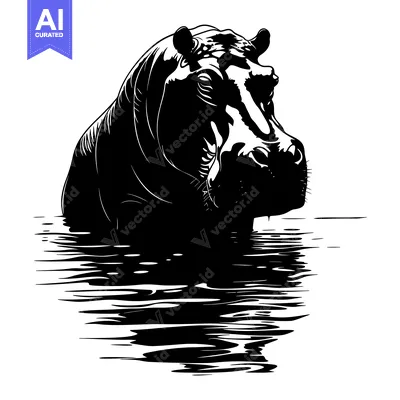 Aset premium populer: Silhouette of a Hippopotamus Submerged in Water