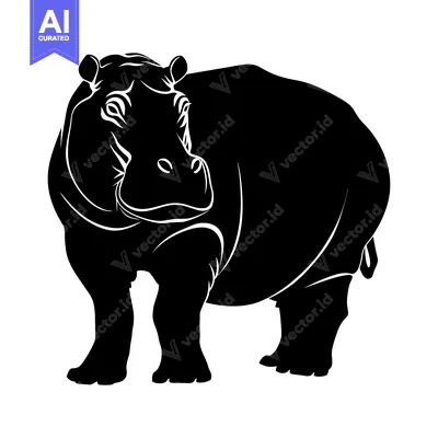 Premium design asset: Black and White Silhouette of a Standing Hippopotamus