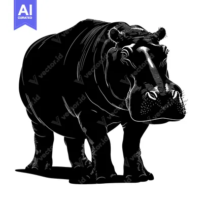 Popular premium asset: A Black and White Silhouette of a Hippopotamus