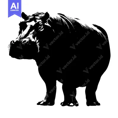 Aset premium populer: Black and White Silhouette of a Hippopotamus