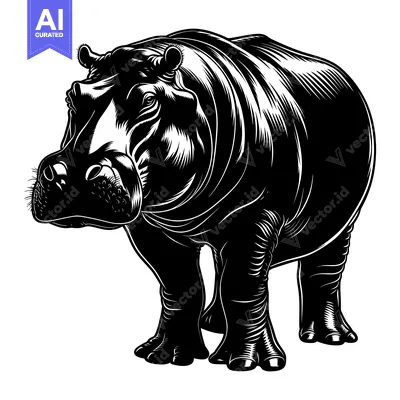 Aset premium populer: Black and White Illustration of a Hippopotamus