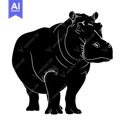 Aset premium populer: Black and White Silhouette of a Hippopotamus