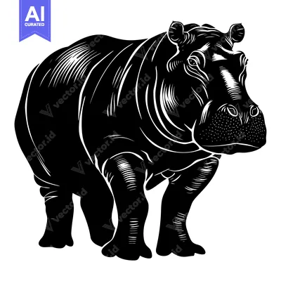Aset desain premium: A Black and White Illustration of a Hippopotamus