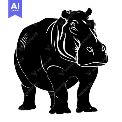 Aset premium populer: Black and White Silhouette of a Hippopotamus