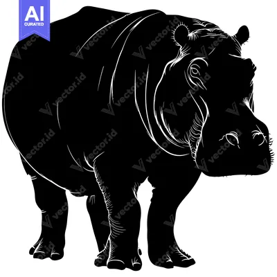 Aset desain premium: Black and White Silhouette of a Hippopotamus