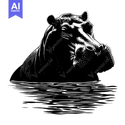 Popular premium asset: Black and White Illustration of a Hippopotamus in Water