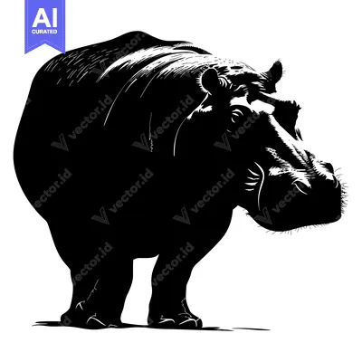 Aset premium populer: Black and White Silhouette of a Standing Hippopotamus