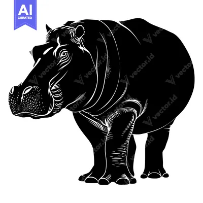 Aset premium populer: Black and White Silhouette of a Hippopotamus