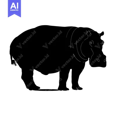 Aset premium populer: Black Silhouette of a Hippopotamus Standing on White Background
