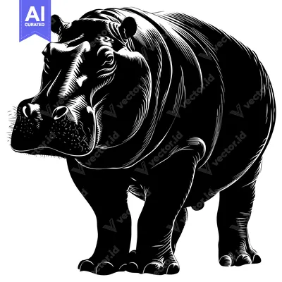 Popular premium asset: A Detailed Black and White Illustration of a Hippopotamus