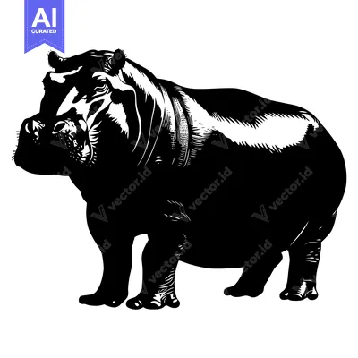Aset premium populer: Black and White Silhouette of a Hippopotamus