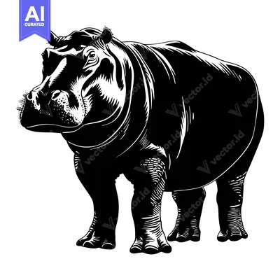 Premium design asset: Black and White Silhouette of a Hippopotamus