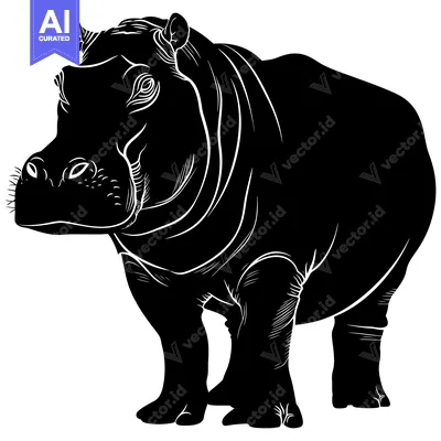 Aset premium populer: Black and White Silhouette of a Hippopotamus Standing