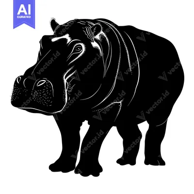Popular premium asset: Black and White Silhouette of a Hippopotamus