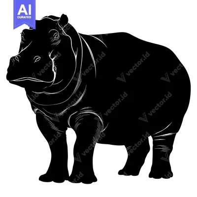 Aset premium populer: A Detailed Black Silhouette of a Standing Hippopotamus
