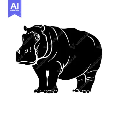 Popular premium asset: Black and White Silhouette of a Hippopotamus