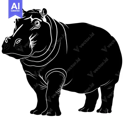 Aset premium populer: Black and White Silhouette of a Hippopotamus Standing