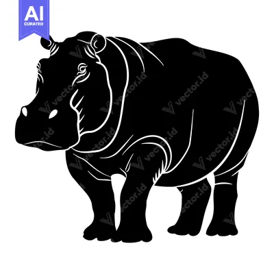 Aset premium populer: Black Silhouette of a Standing Hippopotamus