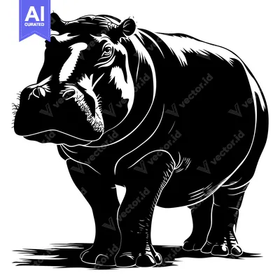 Black and White Silhouette of a Hippopotamus