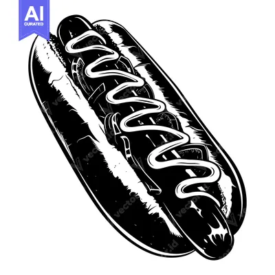 Aset premium populer: Black and White Illustration of a Hot Dog with Mustard and Onions