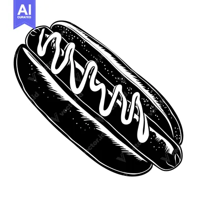 Aset premium populer: Black and White Illustration of a Hot Dog with Mustard