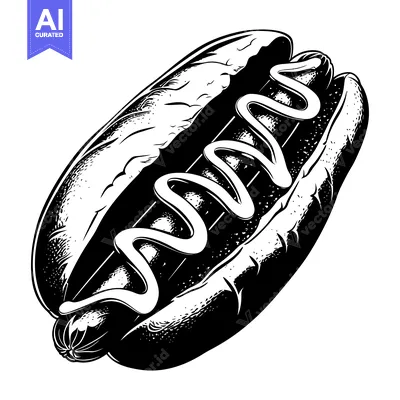 Aset premium populer: Black and White Illustration of a Hot Dog with Mustard