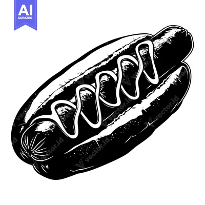 Aset premium populer: Black and White Illustration of a Hot Dog with Mustard
