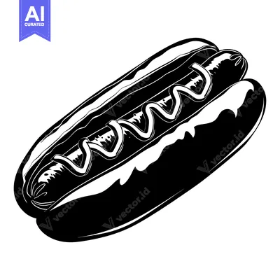 Aset premium populer: Black and White Illustration of a Hot Dog with Mustard