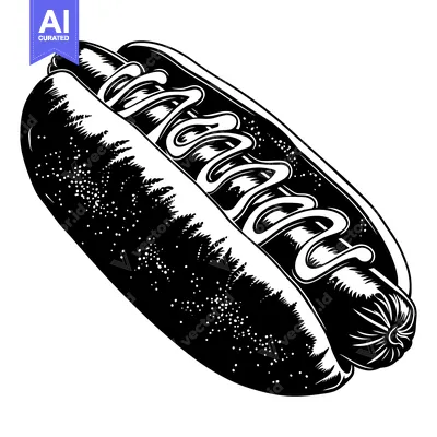 Aset premium populer: Black and White Illustration of a Hot Dog with Mustard