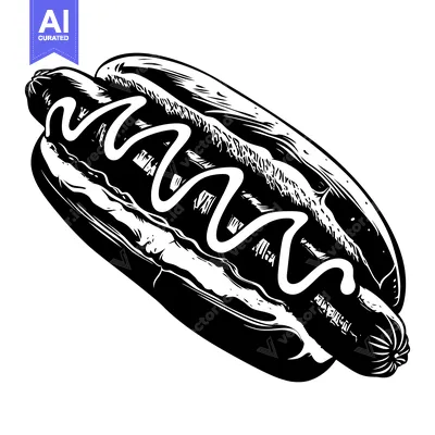 Aset premium populer: Black and White Illustration of a Hot Dog with Mustard