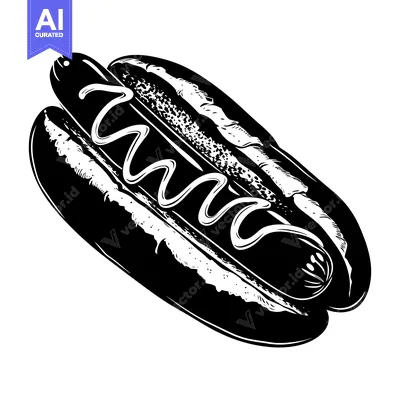 Popular premium asset: Black and White Illustration of a Hot Dog with Mustard