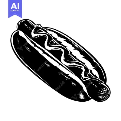 Aset desain premium: A Silhouetted Hot Dog with Mustard and Relish