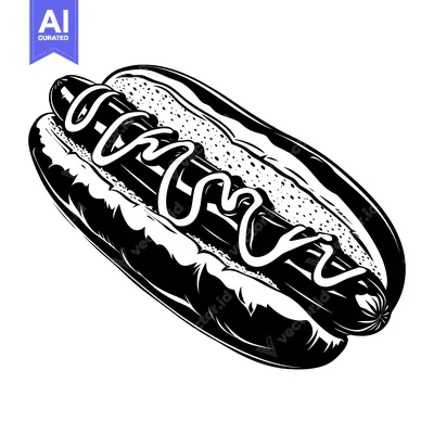 Aset premium populer: Black and White Illustration of a Hot Dog with Mustard