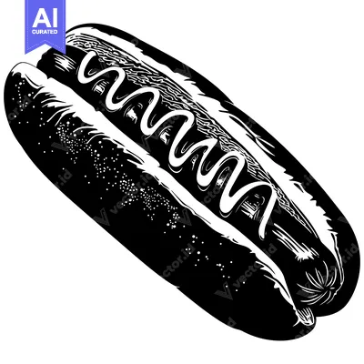 Aset desain premium: Black and White Illustration of a Hot Dog with Mustard