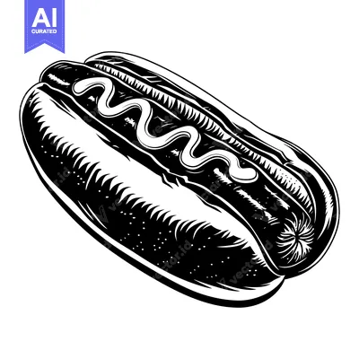 Premium design asset: Black and White Illustration of a Hot Dog with Mustard