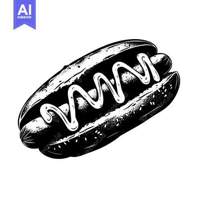 Aset desain premium: Black and White Illustration of a Hot Dog with Mustard