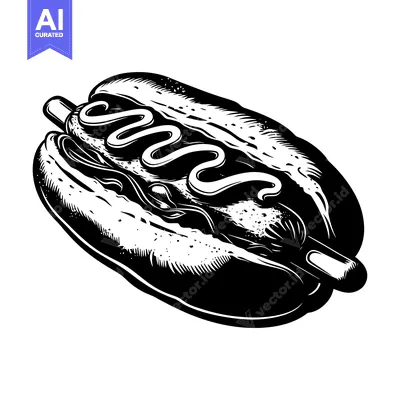 Popular premium asset: A Black and White Illustration of a Hot Dog with Mustard