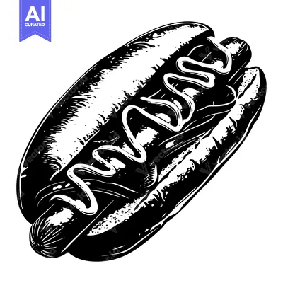 Popular premium asset: Black and White Illustration of a Hot Dog with Mustard