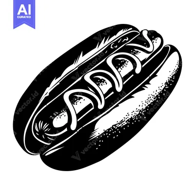 Aset premium populer: Black and White Illustration of a Hot Dog with Mustard