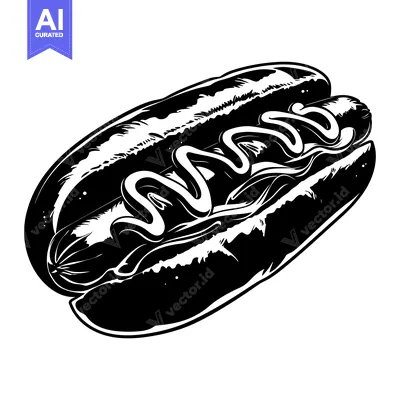 Aset premium populer: Black and White Illustration of a Hot Dog with Mustard